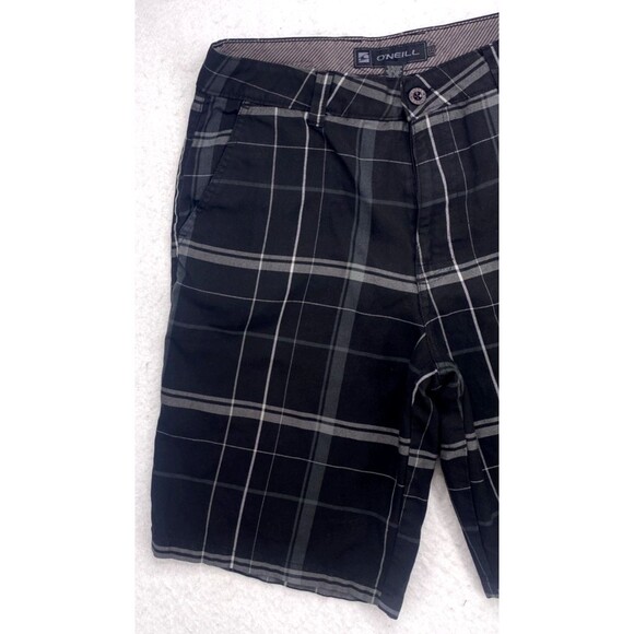 O’Neill Men’s Plaid Shorts Size 32 Black Gray Casual Surf Skate 32x 21 Out seam - Picture 4 of 6